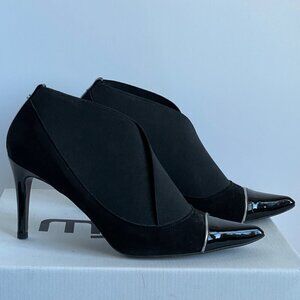 Gino Vaello Ankle Heel Bootie Women 8.5 Pointed Toe Black Suede Leather Shoe